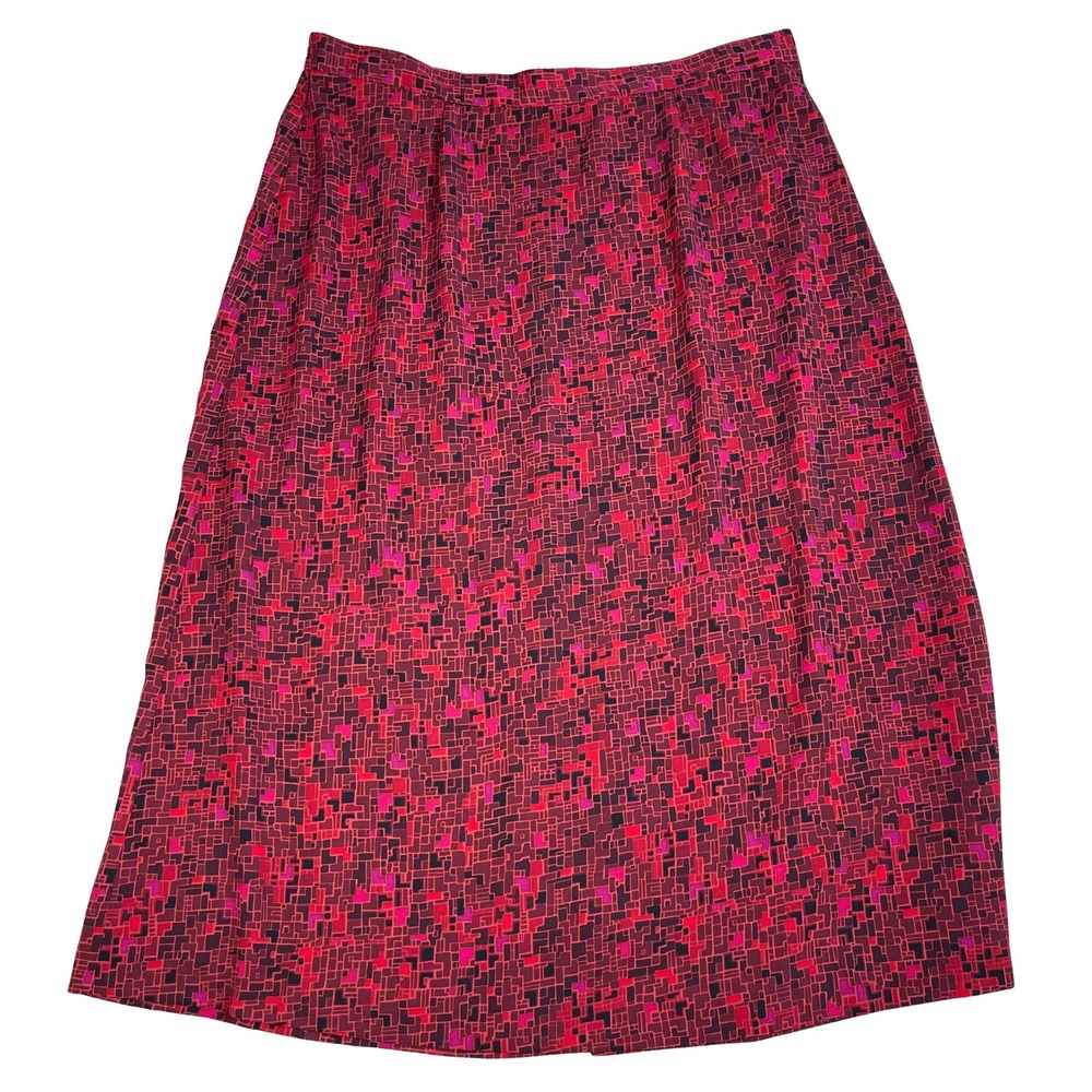 Sag Harbor Geometric Print Midi Skirt Women's Red Pink Black A-Line‎